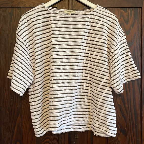 Madewell NWOT Embroidered Boxy Striped Black and White Top - Picture 2 of 6
